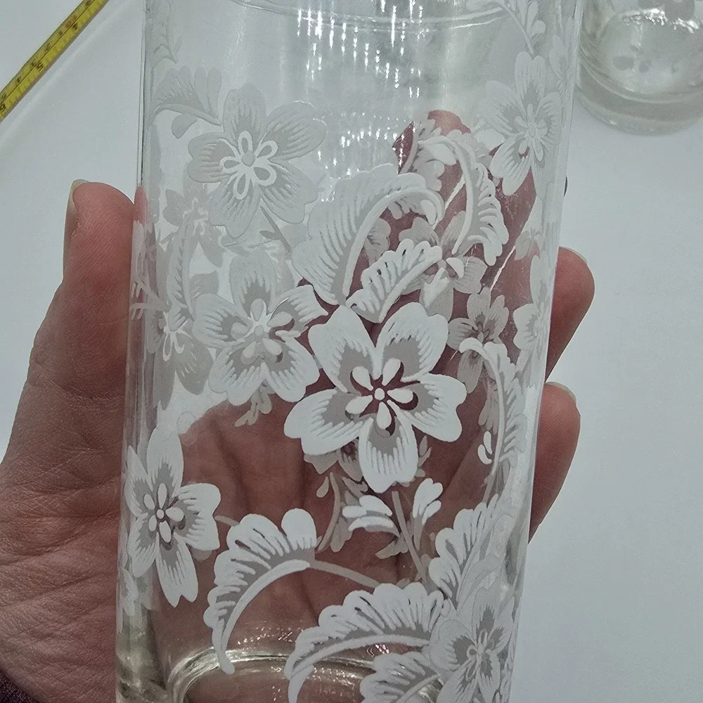 Lot‎ Of 3 Libby White Flower Design Drinking Glasses Tumbler Set